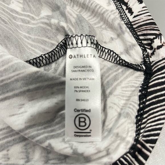 Athleta Black White Leaf Print Dress XXS Sleeveless Stretch Travel Summer Resort - Picture 10 of 11